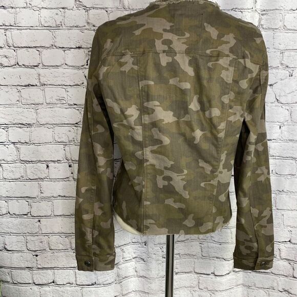 Skinny Girl Womens Camo Military Jacket Button Raw Edge Stretch Green Large - Picture 3 of 14